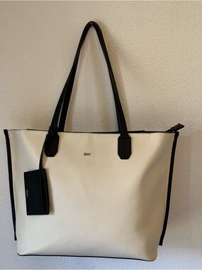 DKNY Cream Tote with Black Trim and Handles